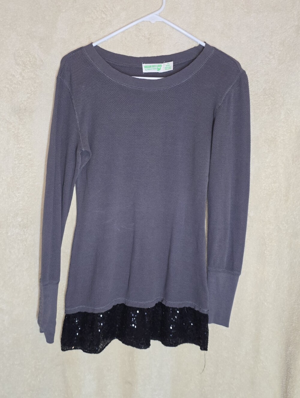 Dream Out Loud Selena Gomez Waffle-Knit Longsleeve Top with Black Sequin Accents